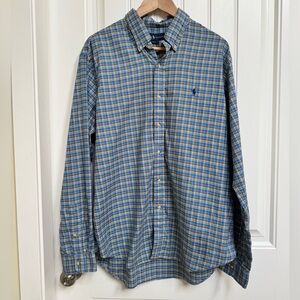 Ralph Lauren Green & Blue Small Check Plaid Button Down Slim Fit Cotton Shirt XL